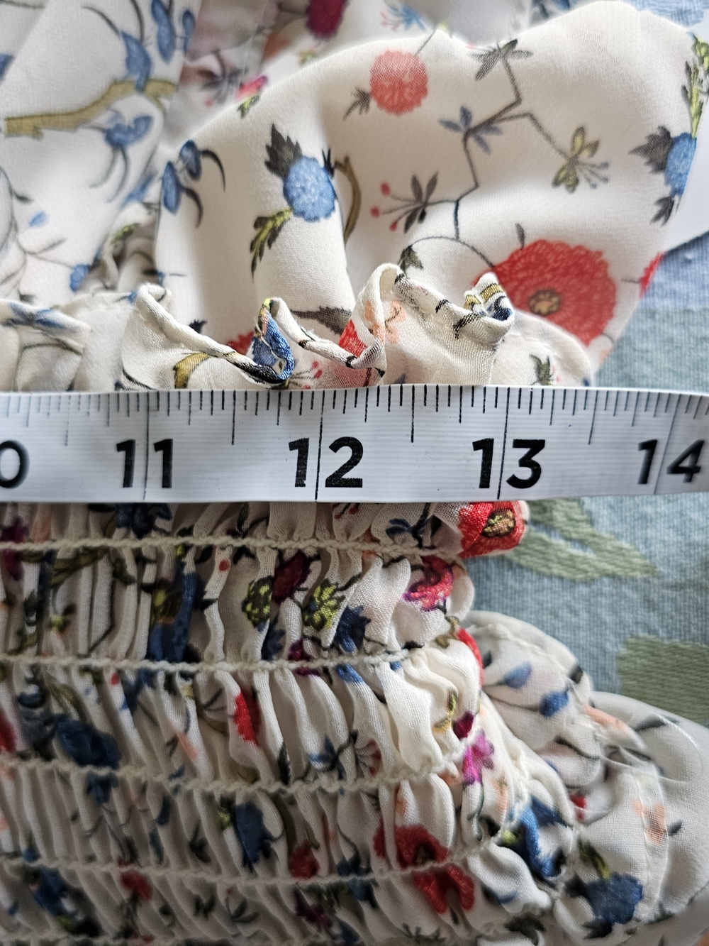 Max Studio Cream Floral Midi Dress with Red & Blue Blooms Size 2 Cottagecore{B26 - Picture 12 of 13